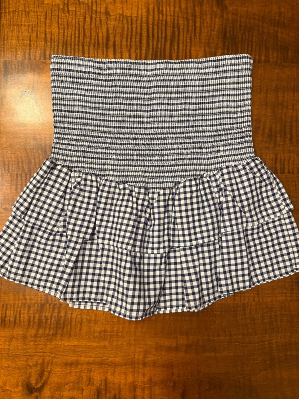 Nation LTD Navy and White Gingham Smocked Mini Skirt